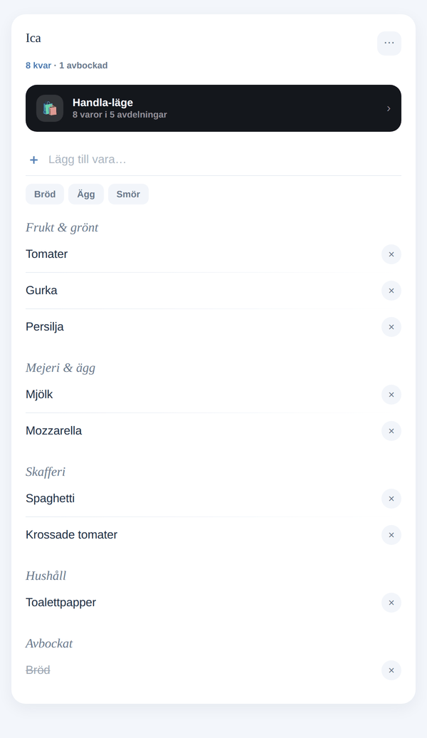 Inköpslistan i Familjekollen